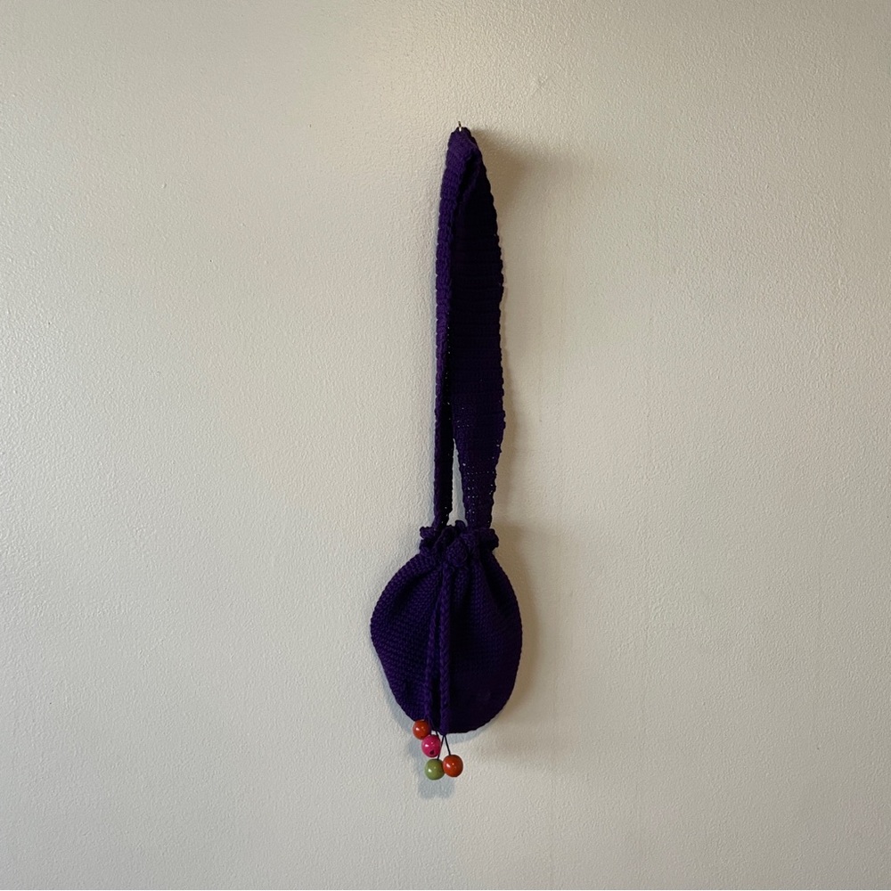 Purple Knit Drawstring Bag